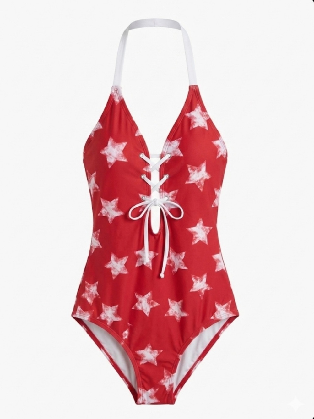 Social Angel 4th Of July Red Star Lace Up Front One Piece NWT